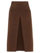 Matchesfashion.com Franoise - Pleated Cotton Blend Crepe Midi Skirt - Womens - Brown