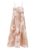 Matchesfashion.com Loup Charmant - Iliana Paisley-print Pleated-bodice Cotton Dress - Womens - Pink Print