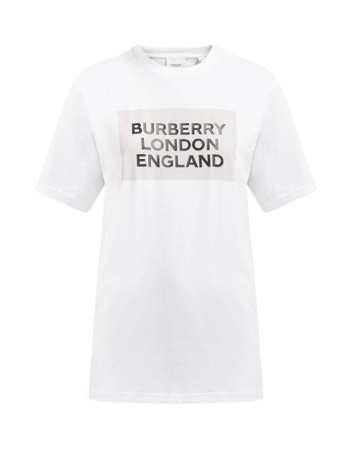 Matchesfashion.com Burberry - Logo Print Cotton Blend T Shirt - Womens - White Multi