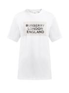 Matchesfashion.com Burberry - Logo Print Cotton Blend T Shirt - Womens - White Multi