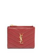 Matchesfashion.com Saint Laurent - Ysl-plaque Quilted Pebbled-leather Bi-fold Wallet - Womens - Red