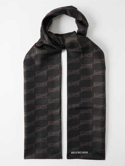 Balenciaga - Bb-monogram Silk-twill Scarf - Womens - Black Grey