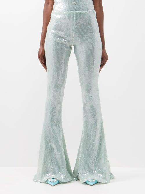 16arlington - Koro Sequinned Mesh Flared-leg Trousers - Womens - Light Blue