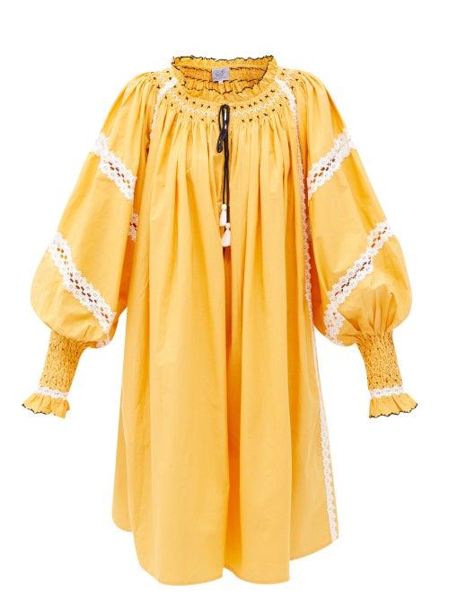 Matchesfashion.com Thierry Colson - Vladia Balloon-sleeved Cotton Dress - Womens - Dark Yellow