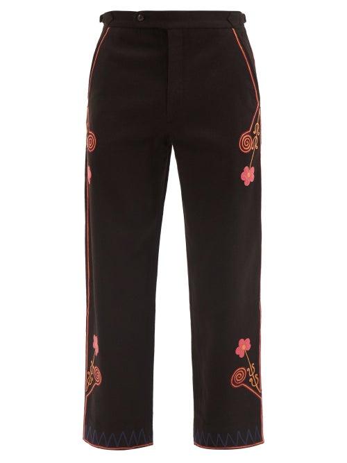 Bode - Rancher Embroidered Merino-wool Trousers - Mens - Brown