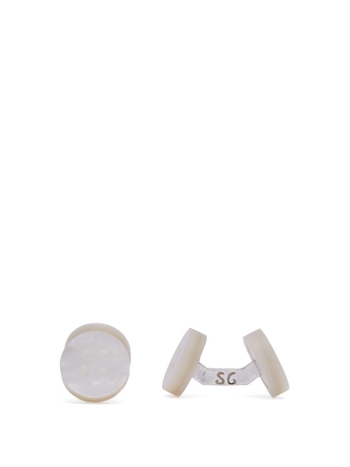 Samuel Gassmann Mother-of-pearl Button And Silver Cufflinks