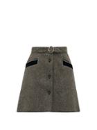 Matchesfashion.com Miu Miu - Crystal Embellished Wool Herringbone Mini Skirt - Womens - Dark Grey