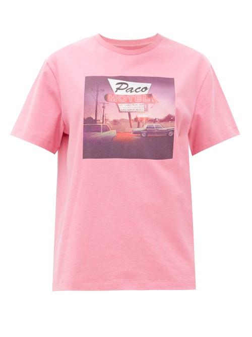 Matchesfashion.com Paco Rabanne - Motel-print Cotton T-shirt - Womens - Pink