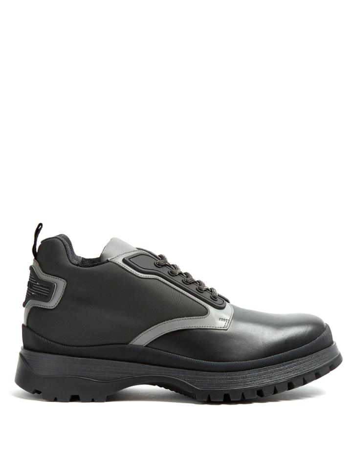 Prada Contrast-panel Leather Ankle Boots