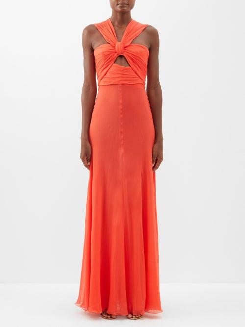 Giambattista Valli - Knotted-strap Cutout Silk-georgette Gown - Womens - Red Orange