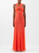Giambattista Valli - Knotted-strap Cutout Silk-georgette Gown - Womens - Red Orange