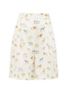 Matchesfashion.com Emilia Wickstead - Reggie High-rise Animal-print Linen Shorts - Womens - Cream Print