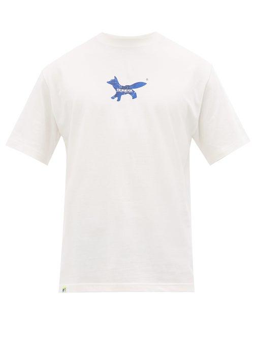 Matchesfashion.com Ader Error X Maison Kitsun - Logo Print Cotton T Shirt - Mens - White