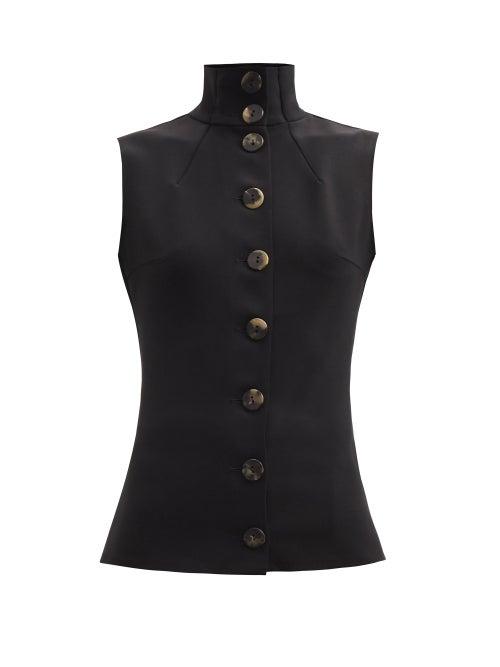 Matchesfashion.com A.w.a.k.e. Mode - Sleeveless High-neck Buttoned Top - Womens - Black