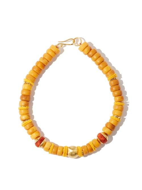 Matchesfashion.com Katerina Makriyianni - Galaxy Of Stars Beaded Gold-plated Necklace - Womens - Orange