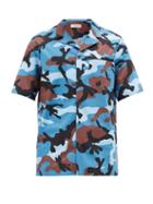 Matchesfashion.com Valentino - Camoflage-print Cotton-poplin Shirt - Mens - Blue Multi