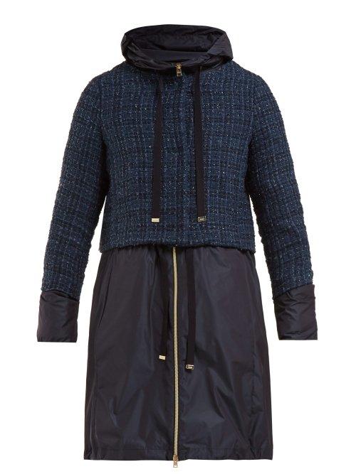 Matchesfashion.com Herno - Double Layer Tweed Boucle Coat - Womens - Navy