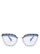 Matchesfashion.com Valentino - Crystal Embellished Cat Eye Sunglasses - Womens - Blue