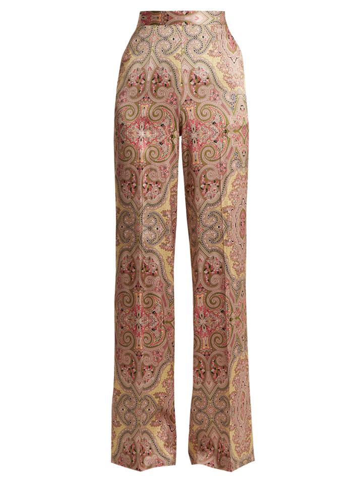 Etro Paisley-print Wide-leg Stretch-silk Trousers