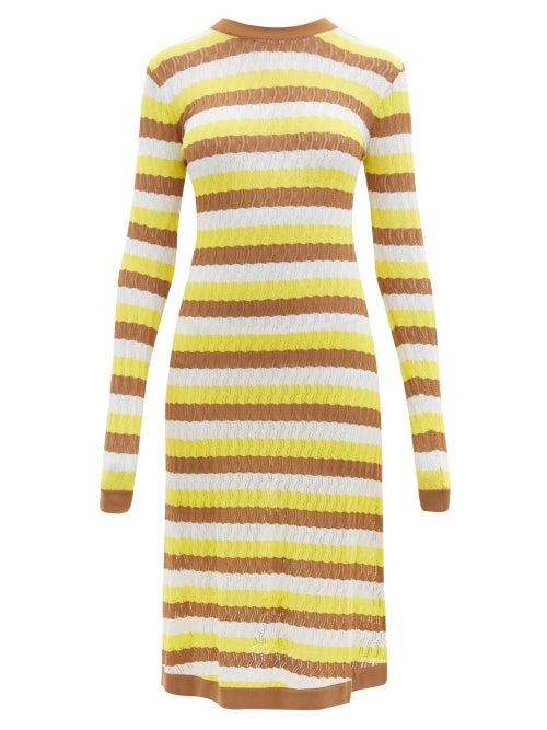 Matchesfashion.com Dodo Bar Or - Brenda Striped Pointelle-knit Midi Dress - Womens - Yellow Multi