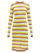 Matchesfashion.com Dodo Bar Or - Brenda Striped Pointelle-knit Midi Dress - Womens - Yellow Multi
