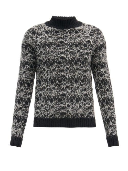 Matchesfashion.com Saint Laurent - Spider-web Embroidered Mohair-blend Sweater - Mens - Black Grey