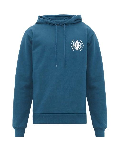 Matchesfashion.com A.p.c. - Beau Logo Print Cotton Hooded Sweatshirt - Mens - Blue