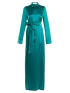 Matchesfashion.com Galvan - Laguna Tie Waist Silk Satin Dress - Womens - Dark Green