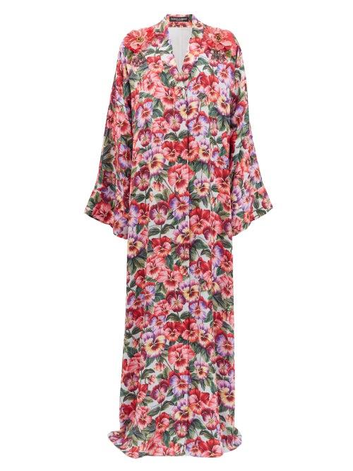 Matchesfashion.com Dolce & Gabbana - Beaded Violet-print Silk-blend Maxi Dress - Womens - Pink Print