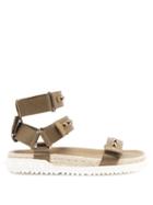 Matchesfashion.com Valentino Garavani - Rockstud Canvas And Jute Sandals - Womens - Khaki