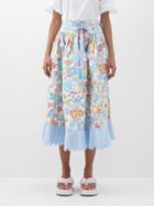 Horror Vacui - Cloe Quilted Floral-print Cotton Midi Skirt - Womens - White Multi