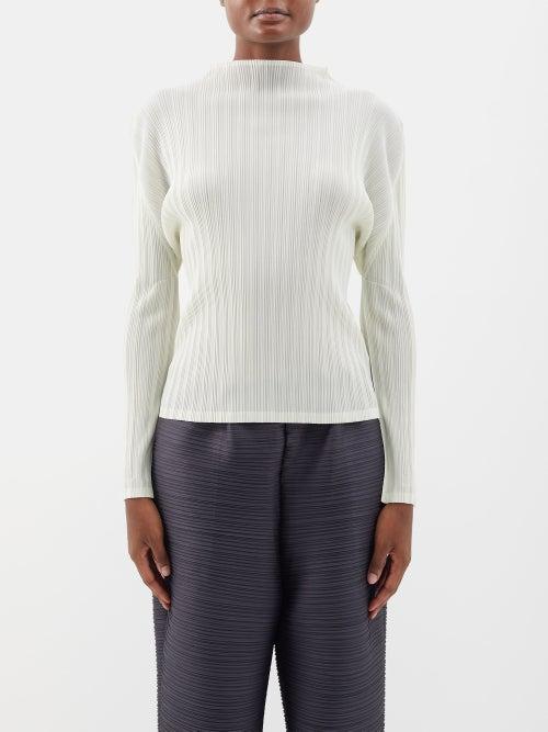 Pleats Please Issey Miyake - High-neck Technical-pleated Long-sleeved Top - Womens - White