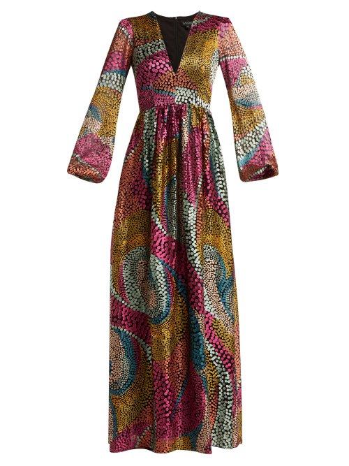 Matchesfashion.com Saloni - Camille Spotted Devor Satin Dress - Womens - Multi