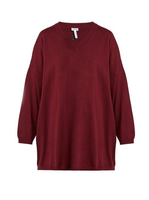 Matchesfashion.com Loewe - Oversized Wool Sweater - Womens - Burgundy