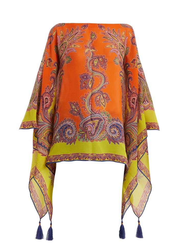 Etro Paisley-print Silk-crepe Poncho
