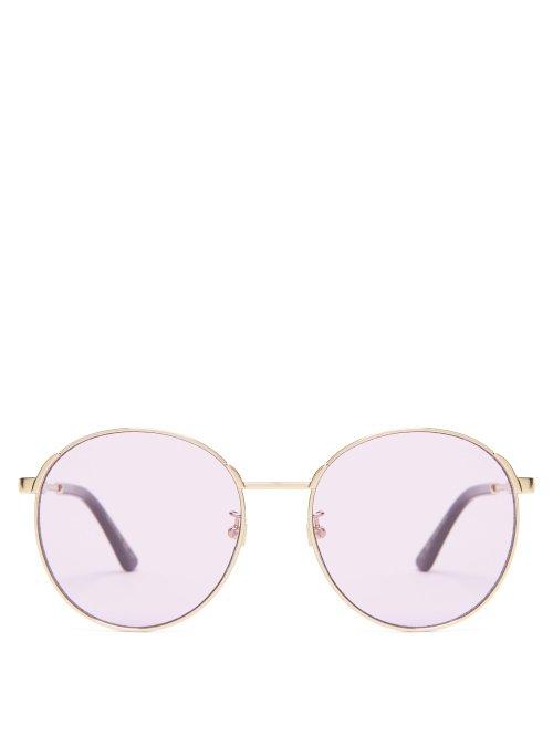 Matchesfashion.com Gucci - Round Frame Metal Sunglasses - Womens - Pink Gold