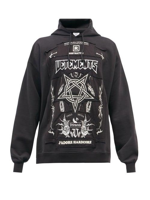 Mens Rtw Vetements - Logo-print Patchwork Cotton-blend Sweatshirt - Mens - Black White