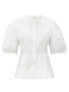 Matchesfashion.com Tibi - Shirred-waist Organic Cotton-poplin Blouse - Womens - White