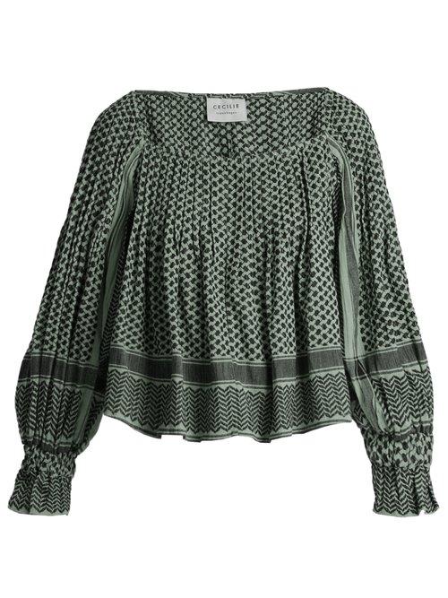 Matchesfashion.com Cecilie Copenhagen - Square Neck Scarf Jacquard Cotton Top - Womens - Khaki Multi