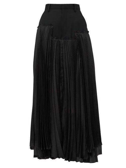 Matchesfashion.com Noir Kei Ninomiya - Pleated Satin And Wool Gabardine Midi Skirt - Womens - Black