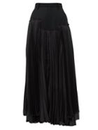 Matchesfashion.com Noir Kei Ninomiya - Pleated Satin And Wool Gabardine Midi Skirt - Womens - Black