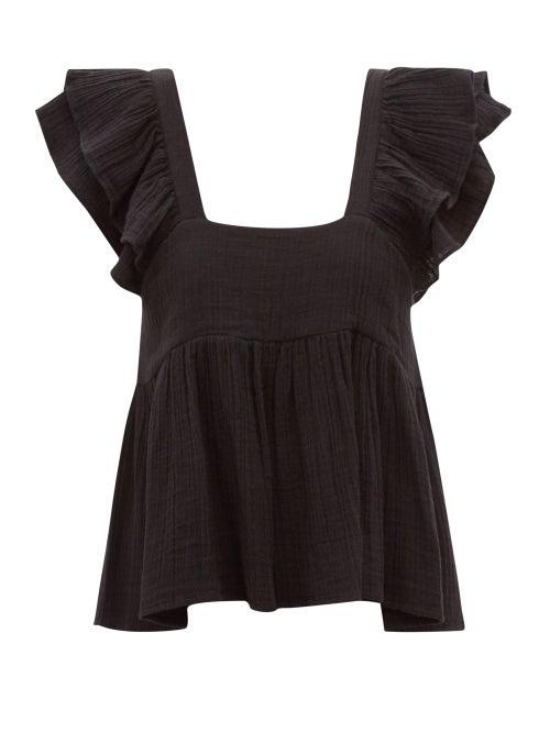Anaak - Astrid Ruffled Cotton-muslin Top - Womens - Black
