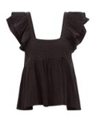 Anaak - Astrid Ruffled Cotton-muslin Top - Womens - Black