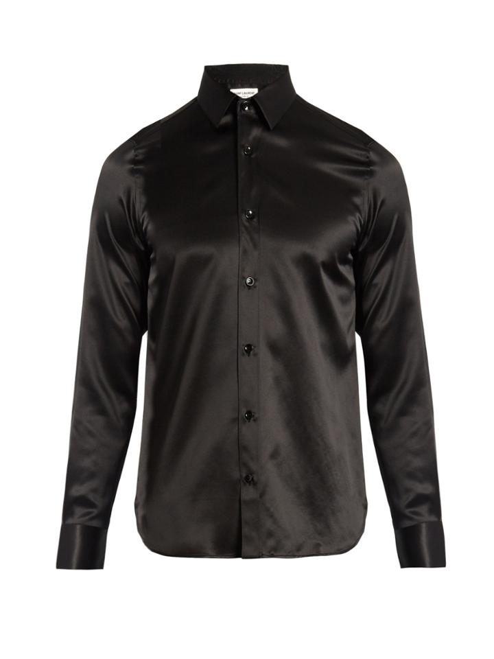 Saint Laurent Point-collar Silk-satin Shirt