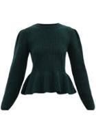 Lemaire - Peplum-hem Ribbed Wool Sweater - Womens - Dark Green