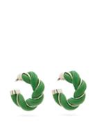 Matchesfashion.com Bottega Veneta - Twisted Sterling-silver & Leather Hoop Earrings - Womens - Green