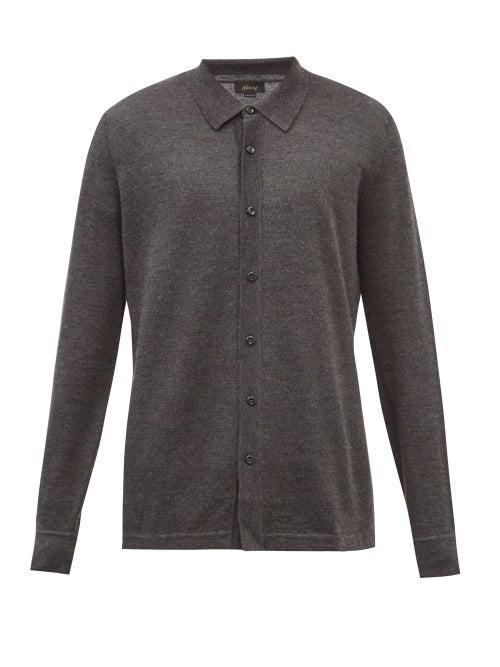 Brioni - Semi-spread Collar Cashmere-jersey Shirt - Mens - Dark Grey