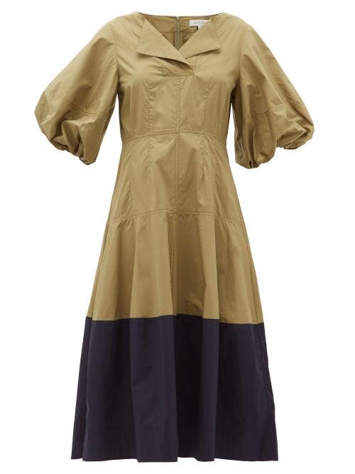 Matchesfashion.com Lee Mathews - Elsie Puff Sleeve Cotton Poplin Lantern Dress - Womens - Green
