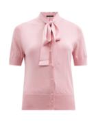 Matchesfashion.com Dolce & Gabbana - Pussy-bow Silk Cardigan - Womens - Light Pink