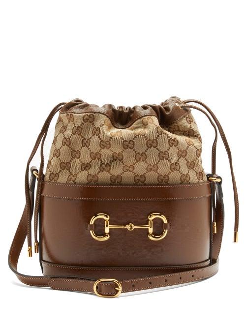 Matchesfashion.com Gucci - Horsebit 1955 Gg-supreme Leather Bucket Bag - Womens - Brown Multi